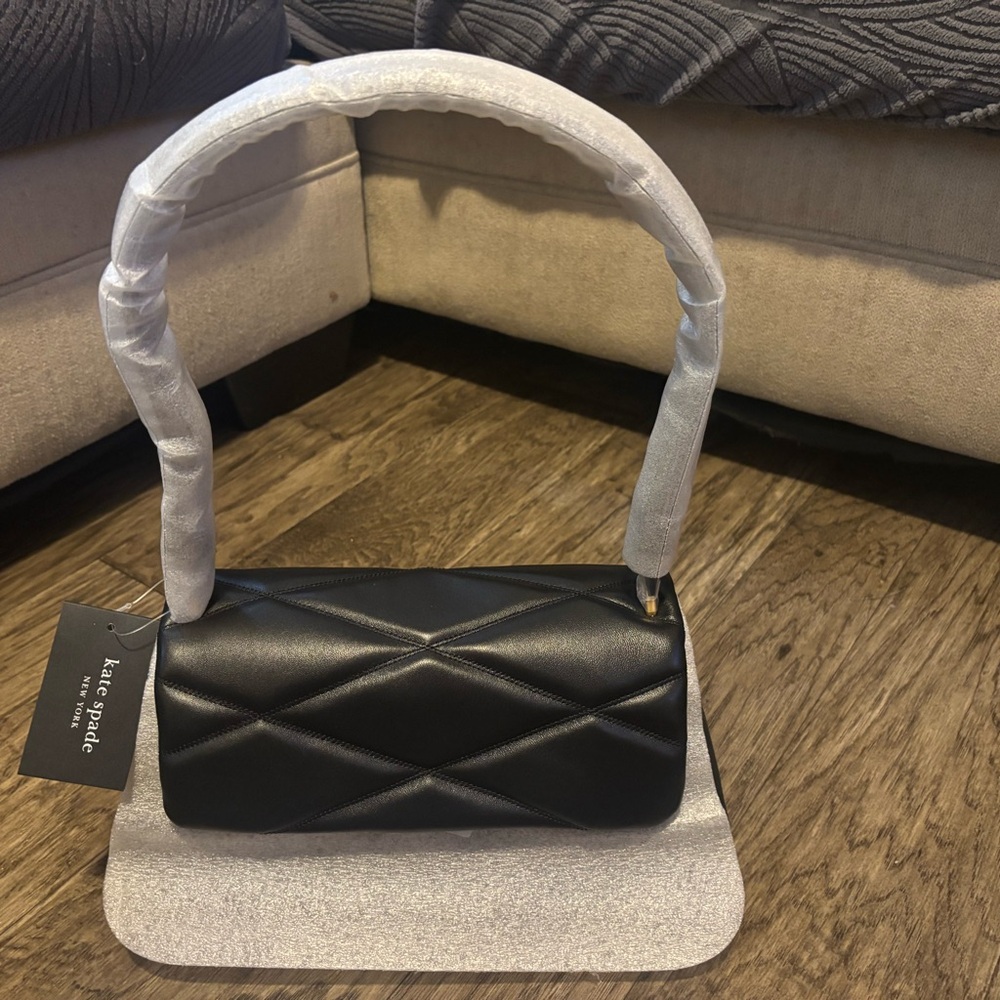 Kate Spade Black Shoulder Bag with Geometric Stitching